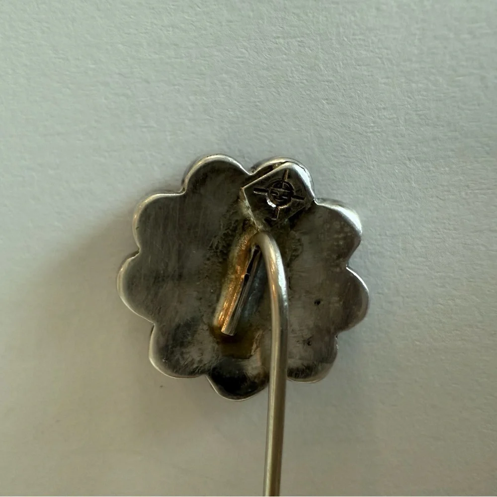 Vintage Zuni Sunface Inlay Flower Stick Pin Coral Turquoise MOP Native American - Picture 7 of 10